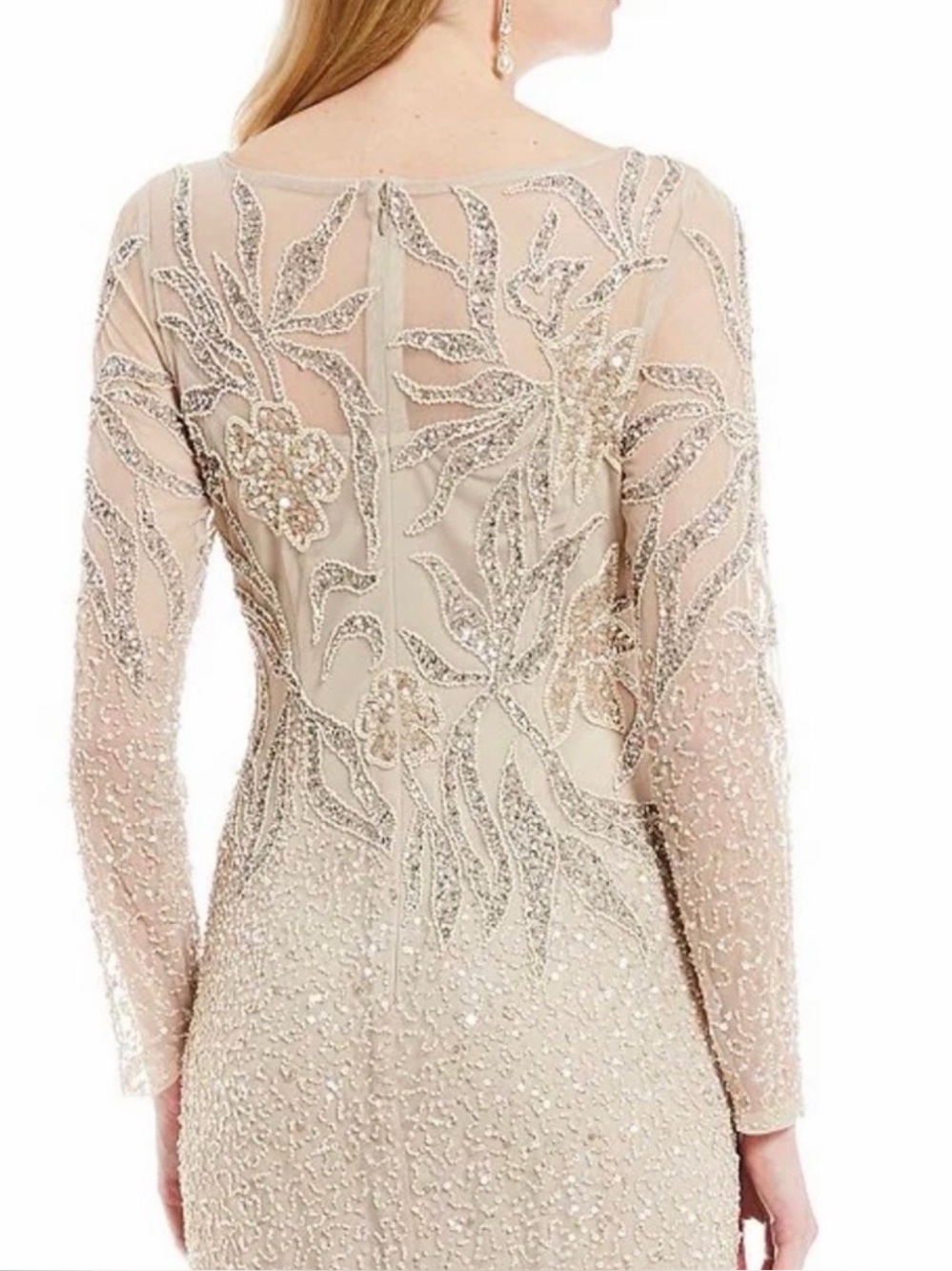 Adrianna Papell Beaded Maxi Gown NWT Size 12 Champagne Silver Formal Dress - Picture 3 of 17